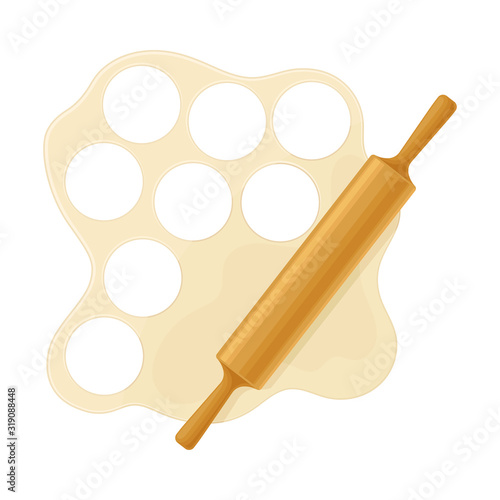 Rolling Out Pastry Process for Stuffed Dumplings Preparation Top View Vector Illustration