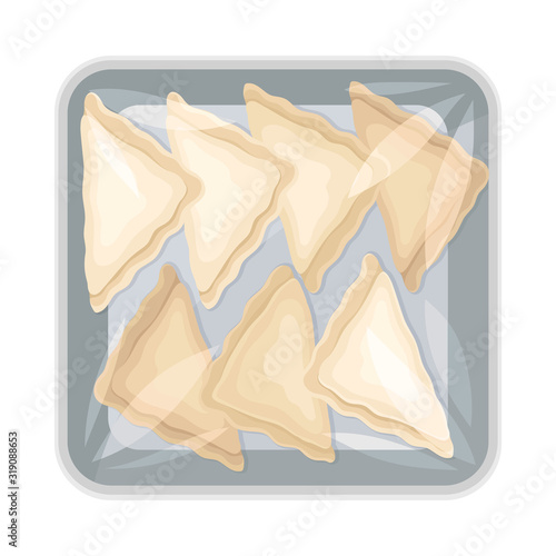 Semi-product Dumplings Packed Under Kitchen Film Top View Vector Illustration