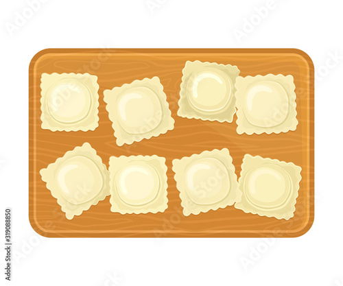 Stuffed Dumplings Rested on Cutting Board Top View Vector Illustration