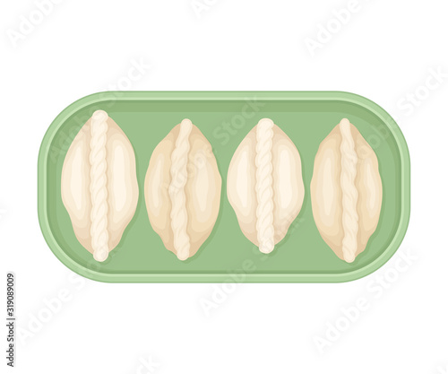 Stuffed Dumplings Rested on Cutting Board Top View Vector Illustration