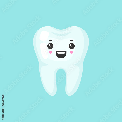 Healthy tooth with emotional face, cute colorful vector icon illustration. Cartoon flat isolated image