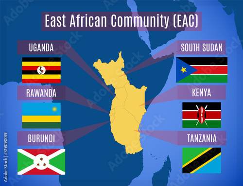 Vector map and flags of the East African Community (EAC)