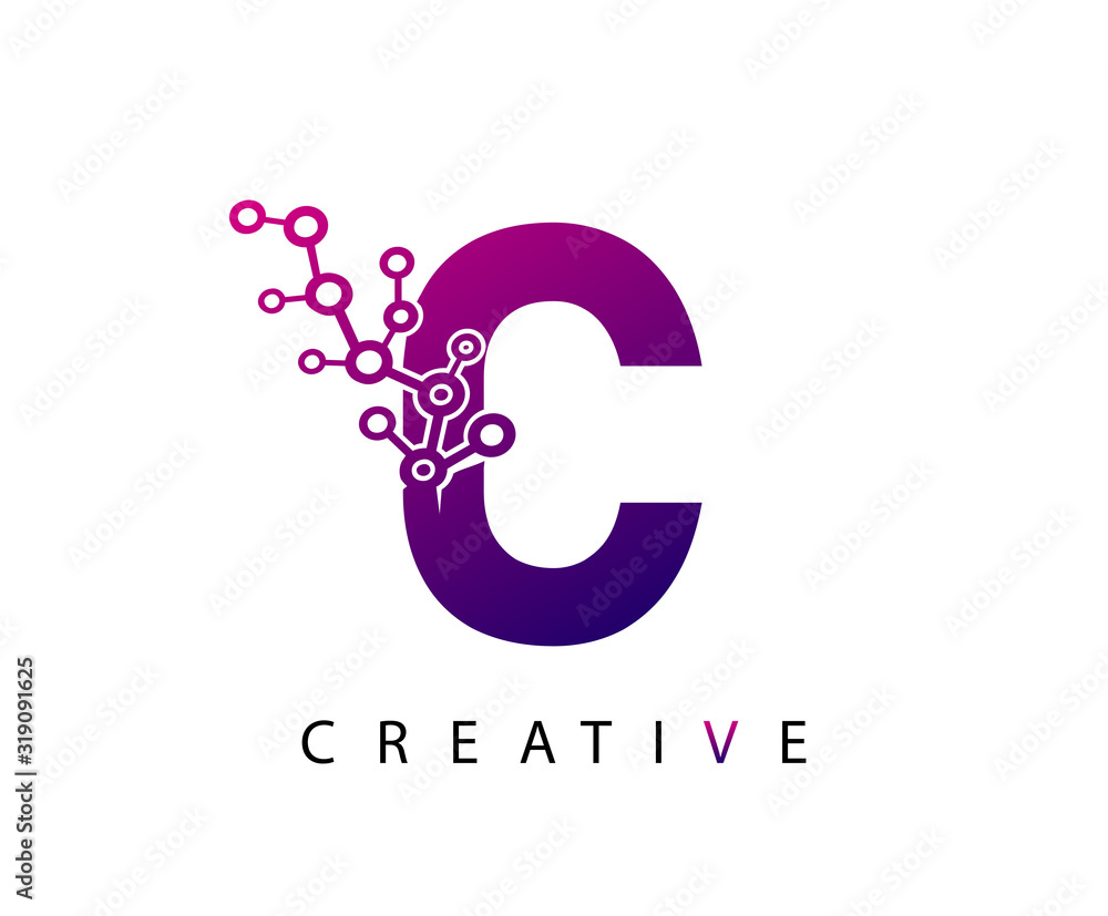 Fototapeta premium Abstract C Letter , modern C dot technology logo design.