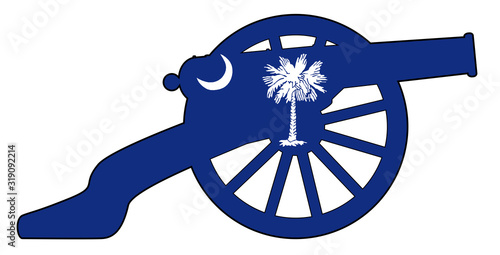 South Carolina Flag With Civil War Cannon Silhouette