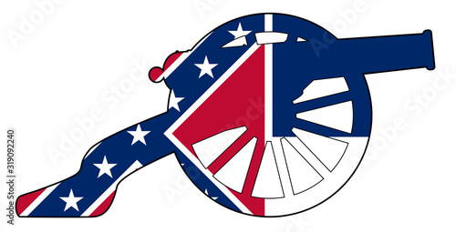 Mississippi Flag With Civil War Cannon Silhouette