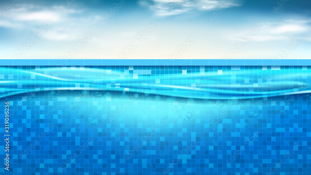 Summer banner with swimming pool. Vector illustration. Realistic