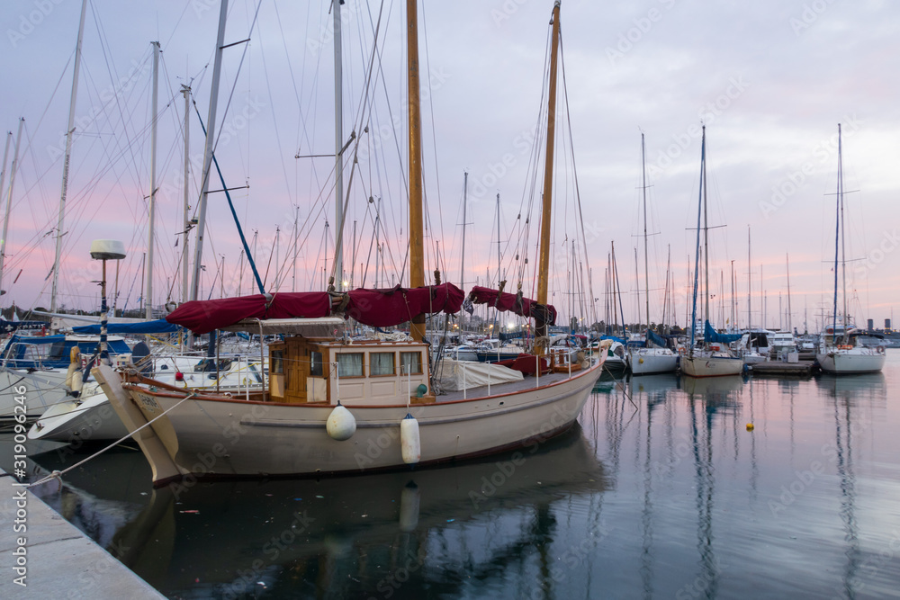Fototapeta premium Athens, Greece - Dec 21, 2019: Marina of Flisvos in Athens, Greece