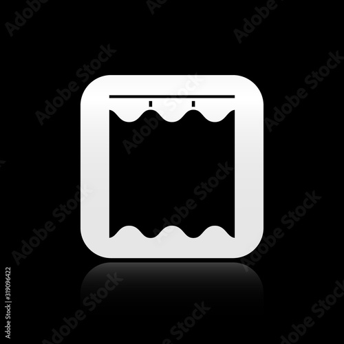 Black Curtains icon isolated on black background. Silver square button. Vector Illustration
