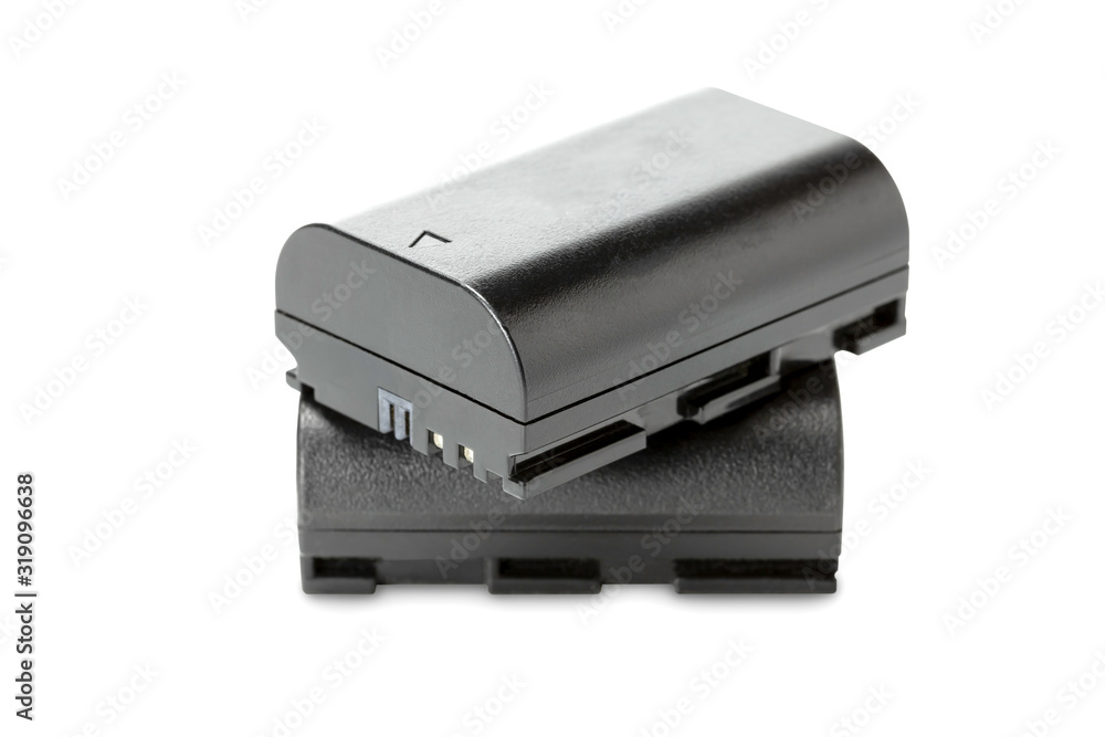 Stack of lithium-ion battery for camera isolated on white background with clipping path. Stack of lithium-ion battery for camera isolated on white background with clipping path.