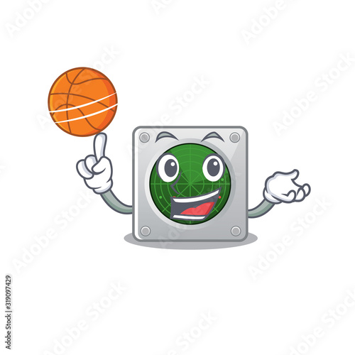 A mascot picture of radar cartoon character playing basketball
