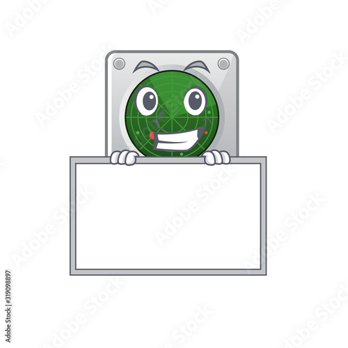 A cute picture of radar grinning with board