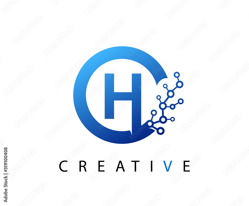 Circle H Letter Digital Network , abstract blue H technology logo design.