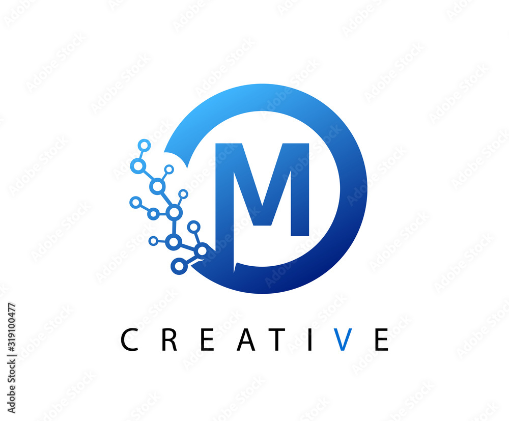 Circle M Letter Digital Network , abstract blue M technology logo design. Circle M Letter Digital Network , abstract blue M technology logo design.
