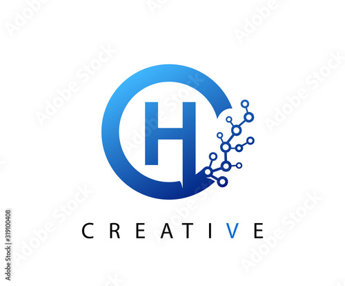 Circle H Letter Digital Network , abstract blue H technology logo design.