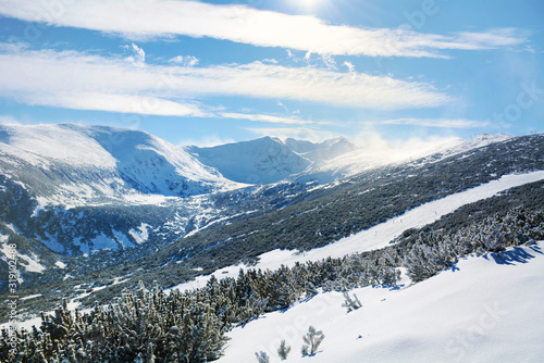 Beautiful Winter Mountain Landscape in a Cloudy Day