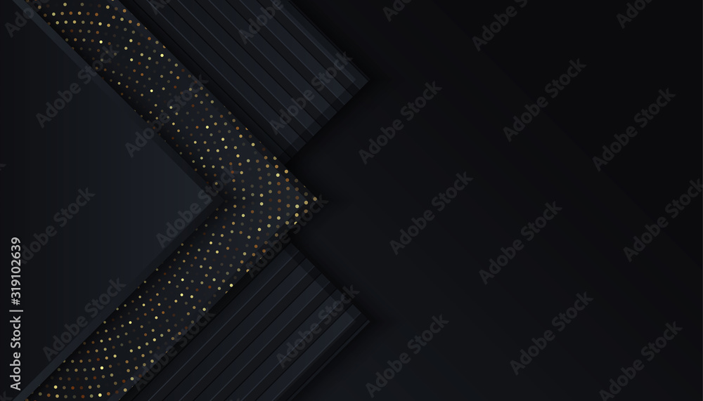 black background with overlap layers golden light dots Stock Vector