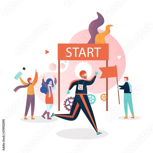Winter triathlon sport running race, vector illustration