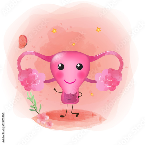 Human uterus anatomy . Internal organ concept. Vector modern style cartoon character. White and blue background for web and medical apps. Vector illustration.
