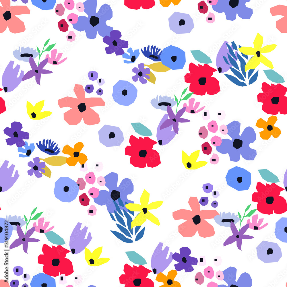 Seamless pattern. Vector floral design with wildflowers. Romantic background