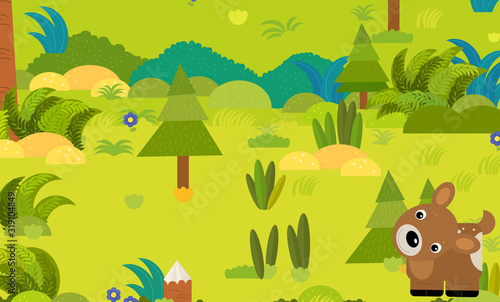 cartoon forest scene with wild animal deer roe illustration