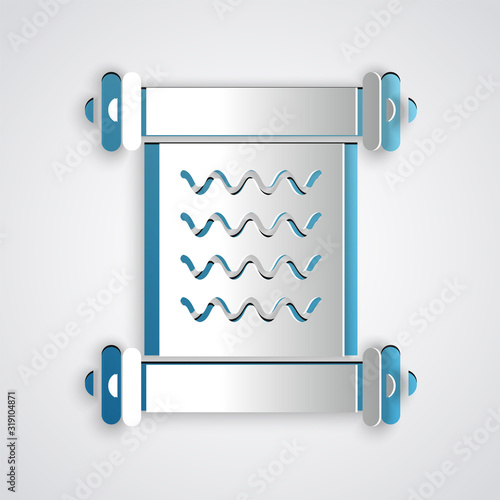 Paper cut Decree, paper, parchment, scroll icon icon isolated on grey background. Paper art style. Vector Illustration