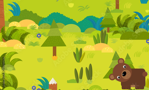 cartoon forest scene with wild animal bear illustration