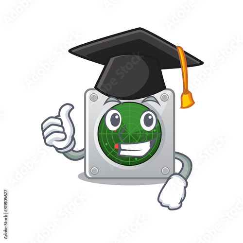 happy and proud of radar wearing a black Graduation hat