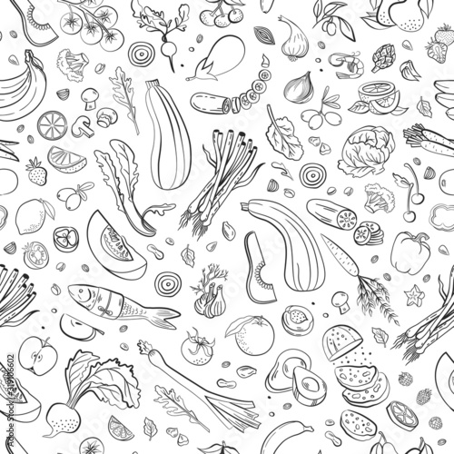 Healthy food vector pattern. Organic food background