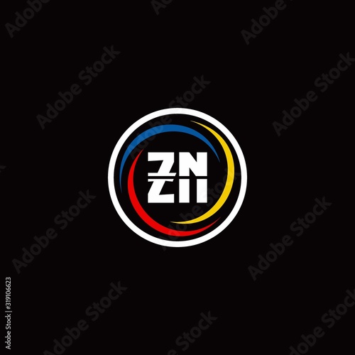 ZN logo monogram isolated on circle shape with 3 slash colors rounded design template