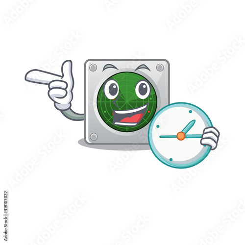cartoon character style radar in having clock