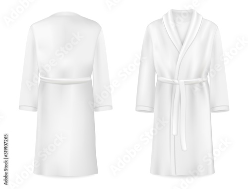 Realistic white bathrobe mockup, vector isolated illustration photo