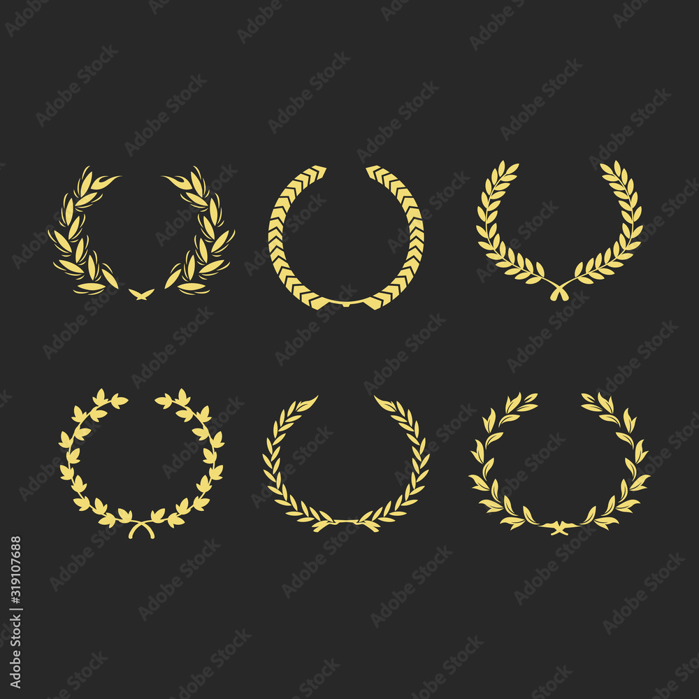 Set from gold laurel wreath on the black background vector illustration. Set from gold laurel wreath on the black background vector illustration.