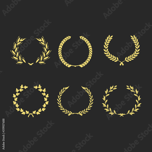 Set from gold laurel wreath on the black background vector illustration.