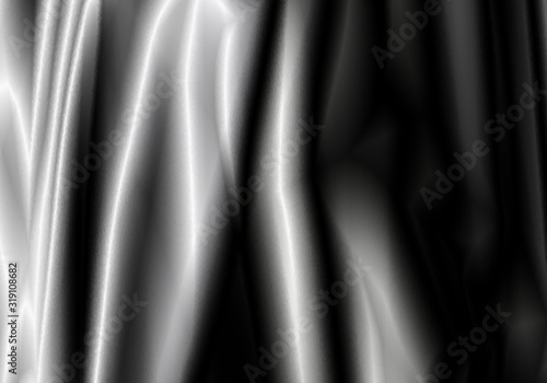 Silk Fabric Background, black and white Satin Cloth Waves, Abstract Flowing Waving Textile