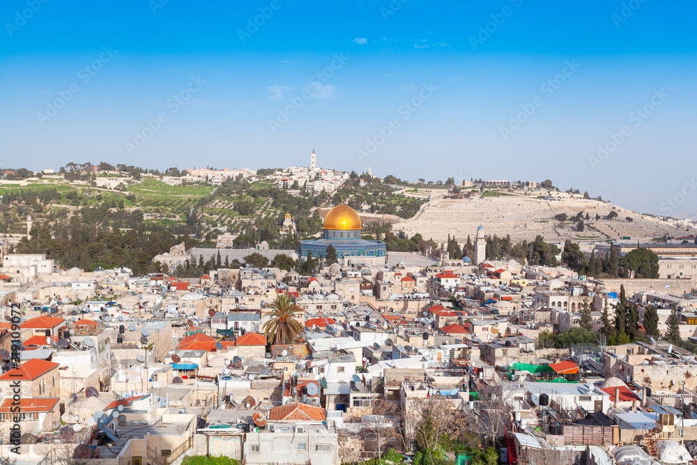 Obraz premium Aerial Panorama of the old city of Jerusalem, Israel