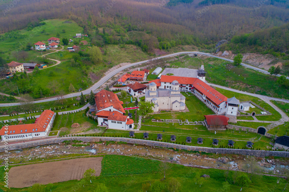 Naklejka premium Orthodox monastery Mileseva aerial view. Of Serbia..
