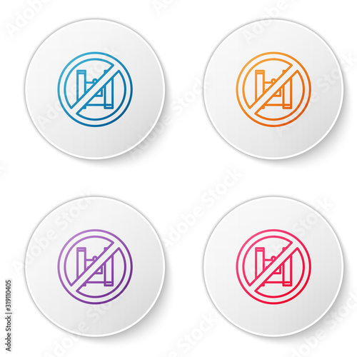 Color line Say no to plastic bags poster icon isolated on white background. Disposable cellophane and polythene package prohibition sign. Set icons in circle buttons. Vector Illustration