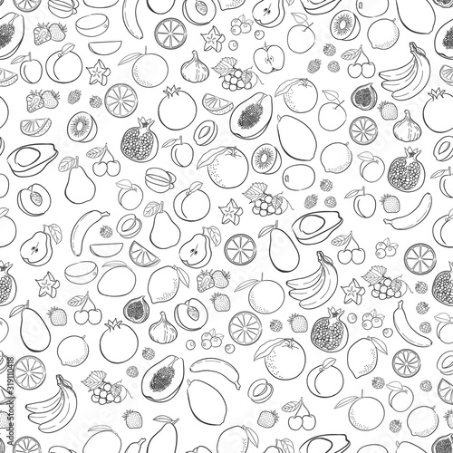 Vector fruits pattern. Fruits seamless background