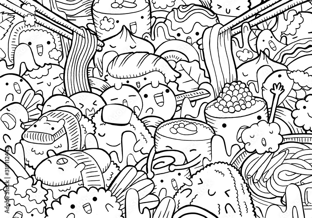 Japanese Food in line art style. Japanese Food in line art style.
