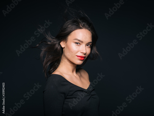 Asia woman beautyredlipstick black hair