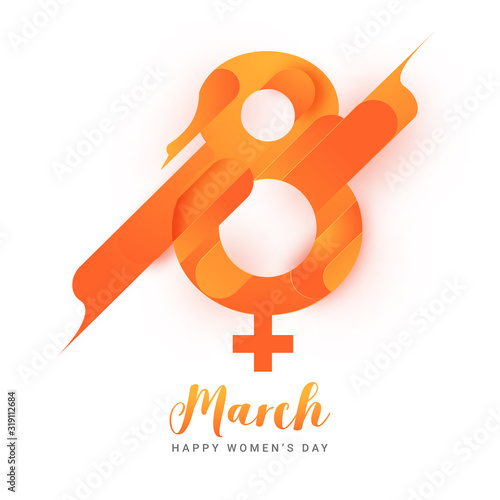 Abstract Orange 8 March with Venus Sign on White Background for Happy Women's Day.