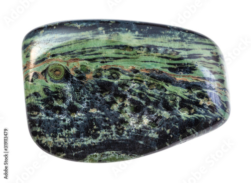 polished green Rhyolite rock isolated on white