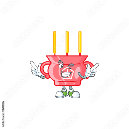Funny face chinese red incense cartoon character style with Wink eye