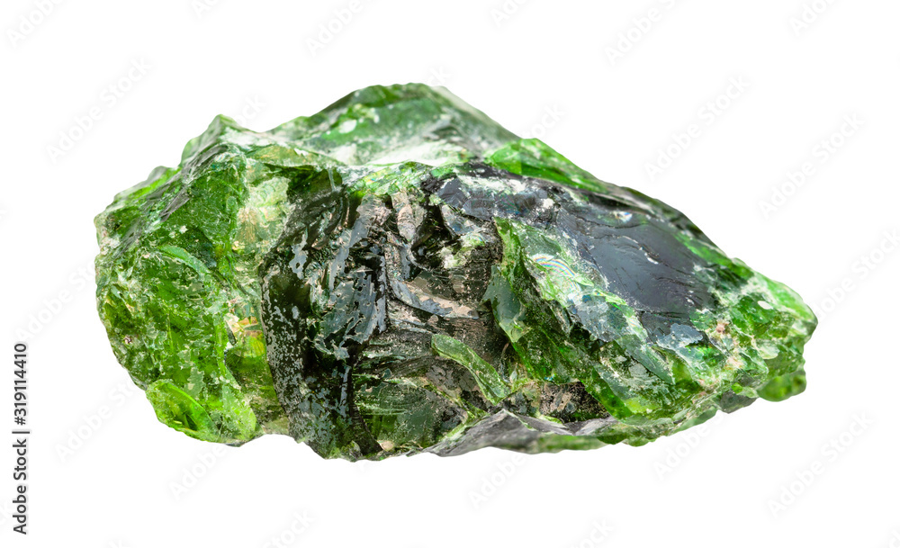 rough Chromian diopside rock isolated on white rough Chromian diopside rock isolated on white