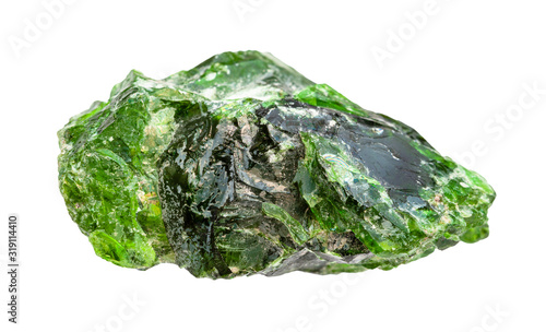 rough Chromian diopside rock isolated on white
