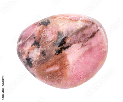 rolled Rhodonite gem isolated on white photo