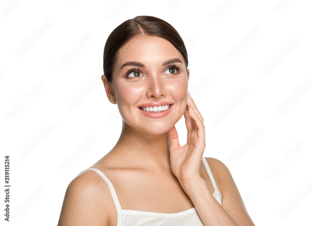 Beautiful teeth smile woman healthy teets natural make up happy female beauty concept Beautiful teeth smile woman healthy teets natural make up happy female beauty concept