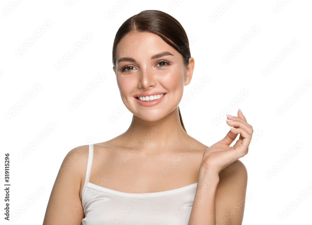 Beautiful teeth smile woman healthy teets natural make up happy female beauty concept Beautiful teeth smile woman healthy teets natural make up happy female beauty concept