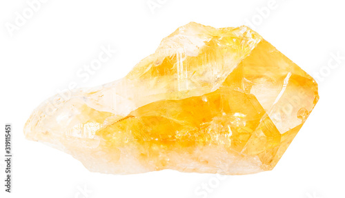 rough citrine (yellow quartz) crystal isolated photo