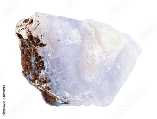 unpolished blue Chalcedony rock isolated on white